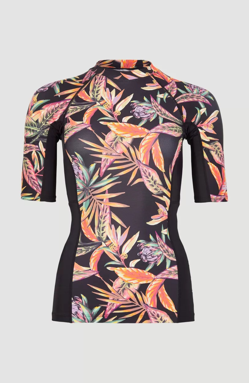Hot O’Neill Shirt Anglet Met Korte Mouwen En Beschermingsfactor UPF 50+ | Black Tropical Flower