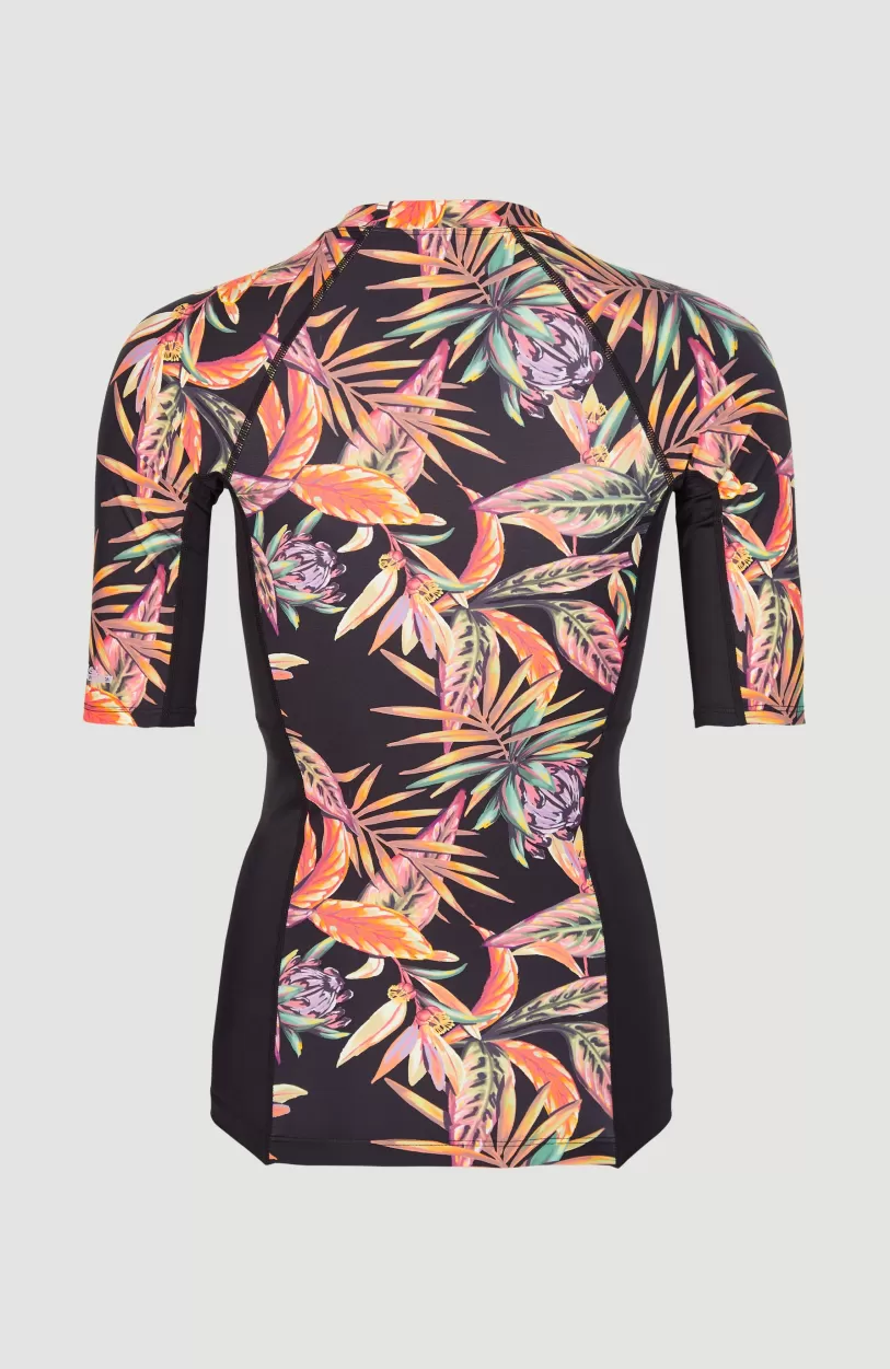 Hot O’Neill Shirt Anglet Met Korte Mouwen En Beschermingsfactor UPF 50+ | Black Tropical Flower